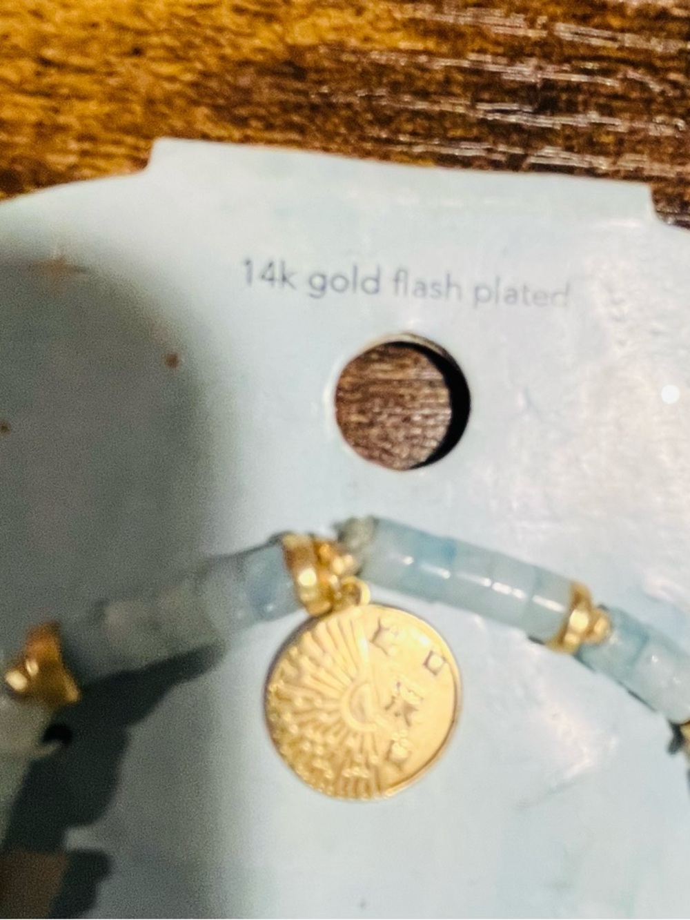 Blue Quartz Beaded Bracelet with 14K Gold Flash Plated accents - Picture 2 of 4